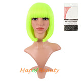 Short Bob Straight Wigs Synthetic Flat Bangs Heat Resistant Ordinary Wig