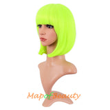 Short Bob Straight Wigs Synthetic Flat Bangs Heat Resistant Ordinary Wig