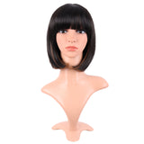 Short Bob Straight Wigs Synthetic Flat Bangs Heat Resistant Ordinary Wig