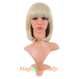 Short Bob Straight Wigs Synthetic Flat Bangs Heat Resistant Ordinary Wig