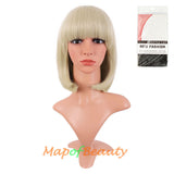 Short Bob Straight Wigs Synthetic Flat Bangs Heat Resistant Ordinary Wig