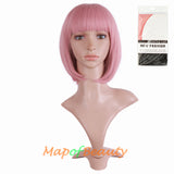 Short Bob Straight Wigs Synthetic Flat Bangs Heat Resistant Ordinary Wig