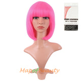 Short Bob Straight Wigs Synthetic Flat Bangs Heat Resistant Ordinary Wig