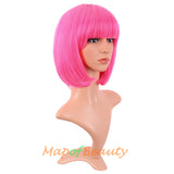 Short Bob Straight Wigs Synthetic Flat Bangs Heat Resistant Ordinary Wig