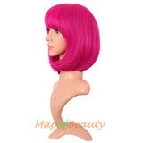 Short Bob Straight Wigs Synthetic Flat Bangs Heat Resistant Ordinary Wig