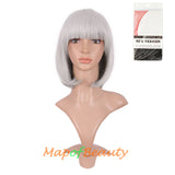 Short Bob Straight Wigs Synthetic Flat Bangs Heat Resistant Ordinary Wig