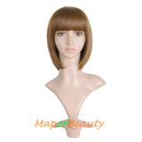 Short Bob Straight Wigs Synthetic Flat Bangs Heat Resistant Ordinary Wig