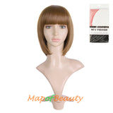 Short Bob Straight Wigs Synthetic Flat Bangs Heat Resistant Ordinary Wig