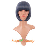 Short Bob Straight Wigs Synthetic Flat Bangs Heat Resistant Ordinary Wig