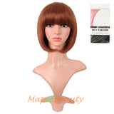 Short Bob Straight Wigs Synthetic Flat Bangs Heat Resistant Ordinary Wig