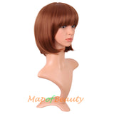 Short Bob Straight Wigs Synthetic Flat Bangs Heat Resistant Ordinary Wig