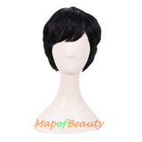 Short Curly Wig with Bangs Hair Natural Soft Wigs for Women（Dark Brown）