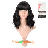 Bob Wig Purple Flat Bangs Short Curly Hair Ordinary Heat Resistant Wigs