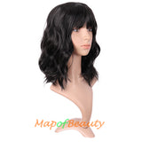 Bob Wig Purple Flat Bangs Short Curly Hair Ordinary Heat Resistant Wigs