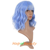 Bob Wig Purple Flat Bangs Short Curly Hair Ordinary Heat Resistant Wigs