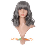 Bob Wig Purple Flat Bangs Short Curly Hair Ordinary Heat Resistant Wigs
