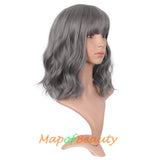 Bob Wig Purple Flat Bangs Short Curly Hair Ordinary Heat Resistant Wigs