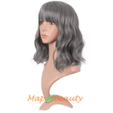 Bob Wig Purple Flat Bangs Short Curly Hair Ordinary Heat Resistant Wigs