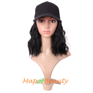 Adjustable Baseball Cap Wig Short Kinky Curly BOB Synthetic Hair Extension Natural Party