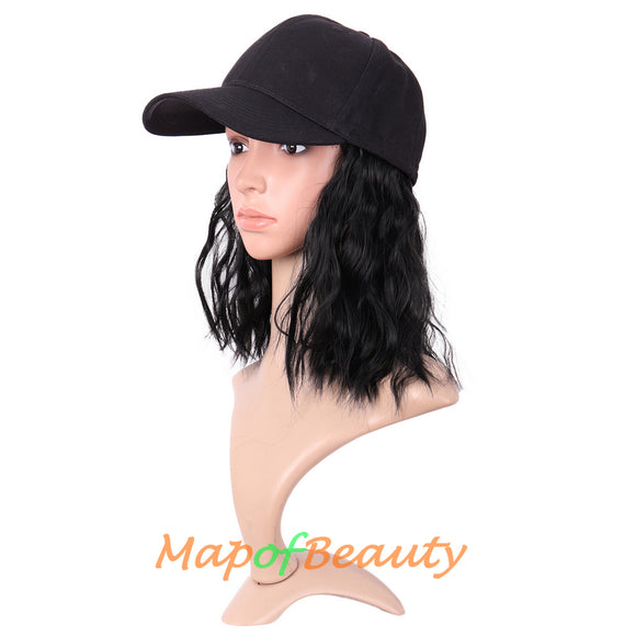 Adjustable Baseball Cap Wig Short Kinky Curly BOB Synthetic Hair Extension Natural Party