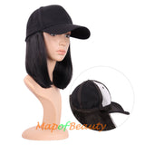 Short Straight Bob Baseball Hat Wig Heat Resistant Synthetic Hair Extension Adjustable Cap Daily Use Wigs