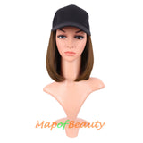 Short Straight Bob Baseball Hat Wig Heat Resistant Synthetic Hair Extension Adjustable Cap Daily Use Wigs