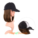 Short Straight Bob Baseball Hat Wig Heat Resistant Synthetic Hair Extension Adjustable Cap Daily Use Wigs