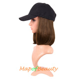 Short Straight Bob Baseball Hat Wig Heat Resistant Synthetic Hair Extension Adjustable Cap Daily Use Wigs