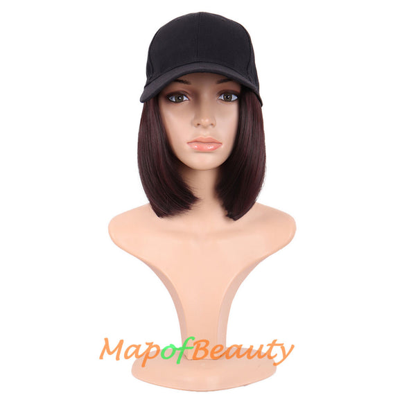 Short Straight Bob Baseball Hat Wig Heat Resistant Synthetic Hair Extension Adjustable Cap Daily Use Wigs