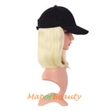 Short Straight Bob Baseball Hat Wig Heat Resistant Synthetic Hair Extension Adjustable Cap Daily Use Wigs