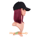 Short Straight Bob Baseball Hat Wig Heat Resistant Synthetic Hair Extension Adjustable Cap Daily Use Wigs