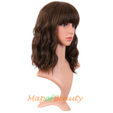 Brown shoulder length wigs with bangs