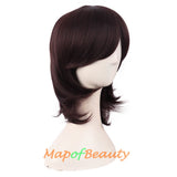 Short Layered Wigs With Bangs Synthetic Fiber Shoulder Length Hair for Cosplay Daily Use